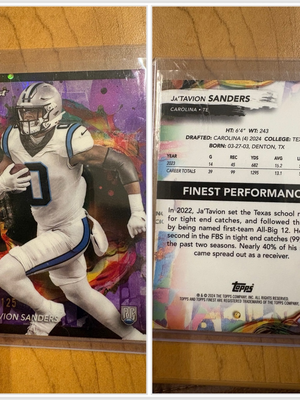 Limited Purple Parallel RC 022/125 Topps Ja'Tavion Sanders Card RC